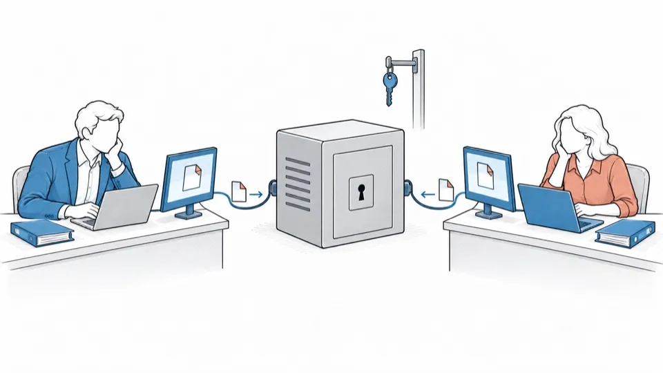Two people can only exchange through a central safe under lock and key.