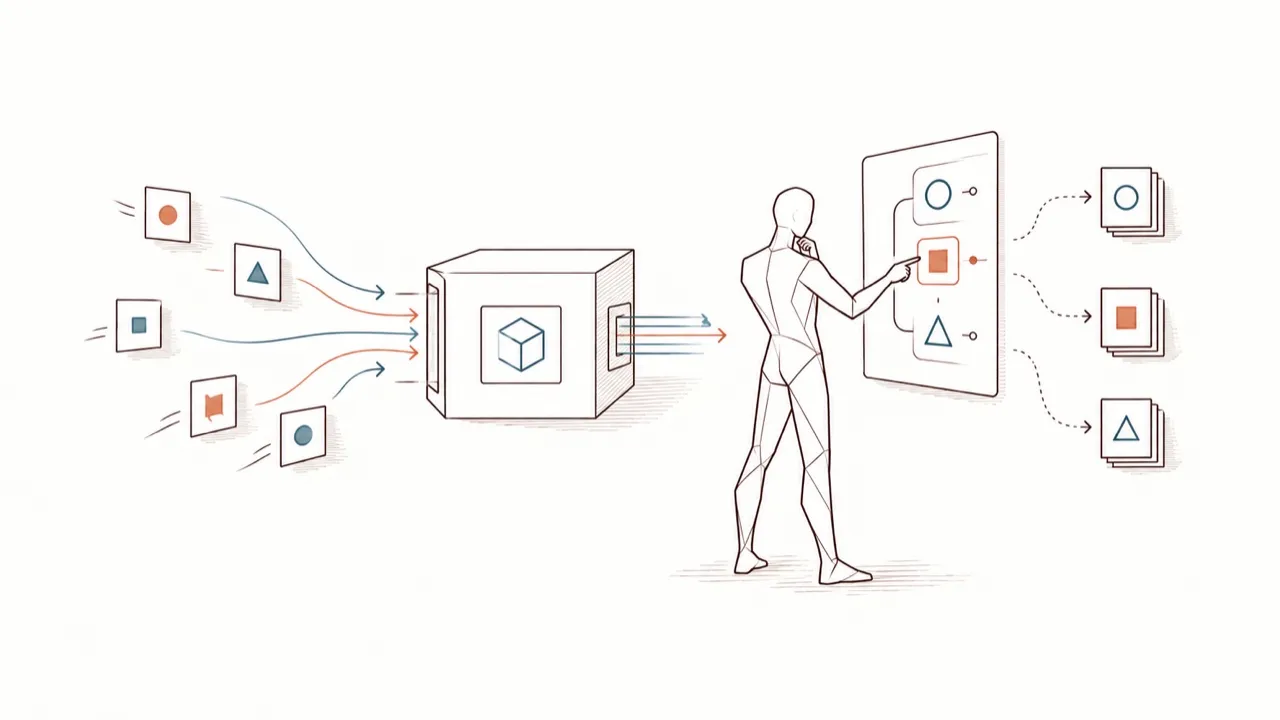 Repetitive requests go through a module; the person keeps control of the choices that matter.