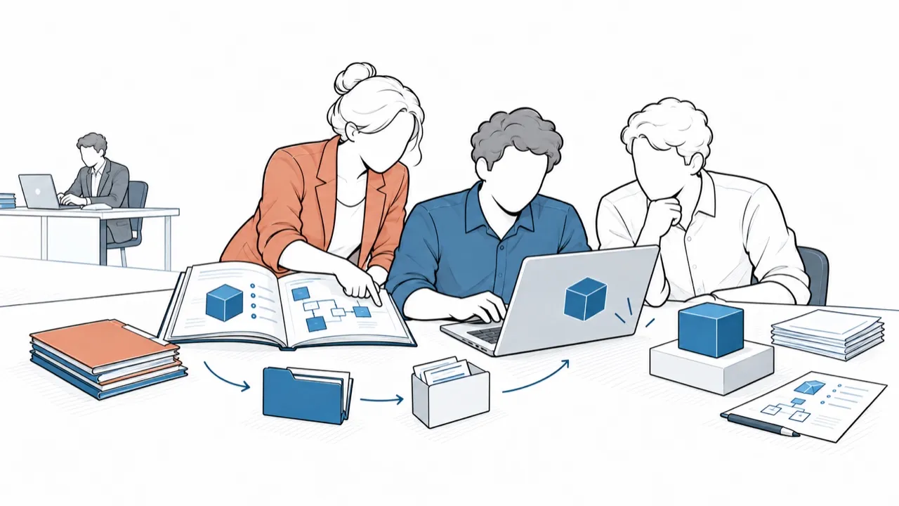 A team takes up the files and sources passed on to it, and passes them on in turn.